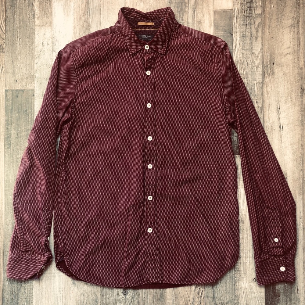 Reddish long sleeve Cactus Man with white dots
